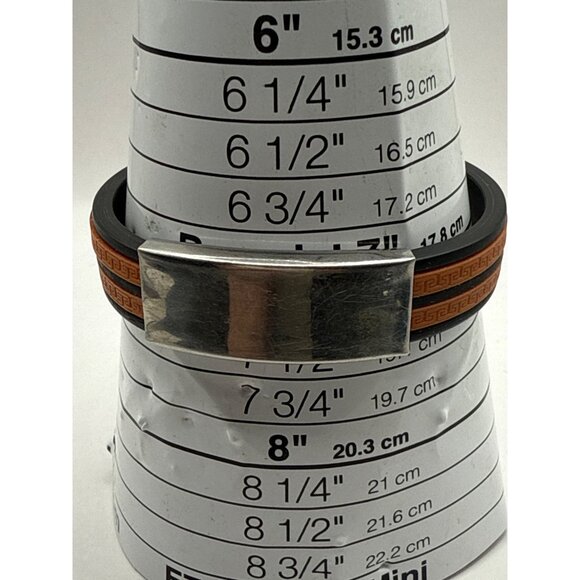 Mens Stainless Steel & Silicone Bracelet W/ Greek Key Design Adjustable Clasp - Picture 2 of 7